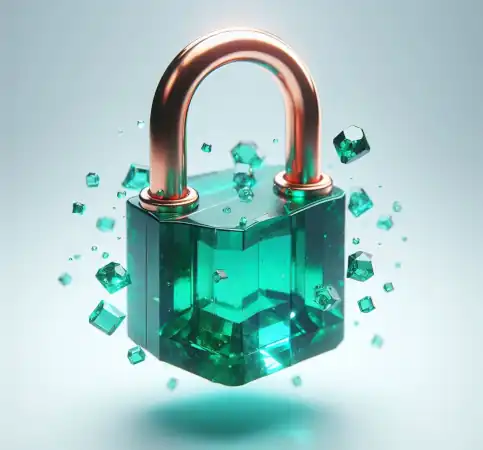 A floating emerald padlock.  Queue-Fair wins securing more sales and providing for the security of busy onsales themselves, protecting your site from bots, scalpers, touts and bad actors.