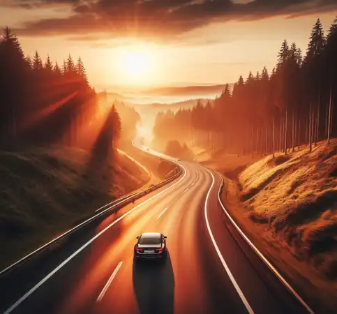 A car on an open road driving into the sunset.  Give your visitors all the feels of a smooth customer journey.