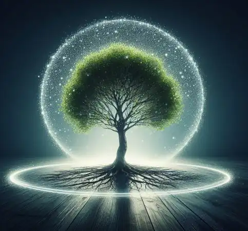 A tree in a safe protecting bubble.  Queue-Fair wraps around your brand, protecting it and providing a smooth branded customer journey.