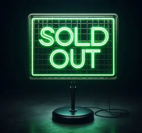 A neon green Sold Out sign.  Queue-Fair made history in 2005 when we helped the Glade Festival become the fastest selling festival within the UK ever.